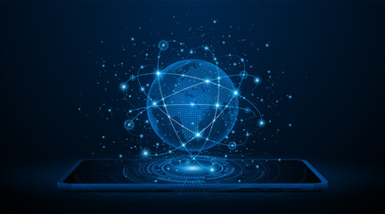 Aufkleber - Global connection network background. World map set on a tablet or smartphone. Internet technology concept, wireless network or global communication
