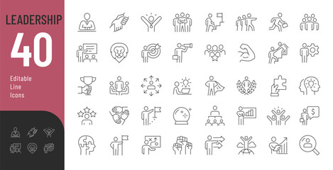 Leadership Line Editable Icons set. Vector illustration in modern thin line style of management icons:  leader, delegation, control, responsibility, and more. Pictograms and infographics.