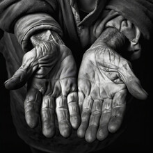  Black And White Photo Of Old Dirty Hands And Fingers, Detailed Atmospheric Low Key Portrait, Street Photography, Homeless, Vibrant Realism, Depression, Poverty 