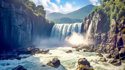 Wall Mural - wild river with waterfall in the jungle