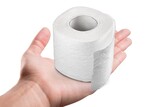 Fototapeta Morze - Human hand hold soft white toilet paper