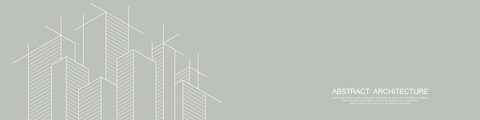 Wall Mural - panoramic view of architectural drawing with building construction for banner or website header temp