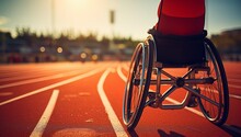 Empty Sport Wheelchair Stay In The Race Field Stadium Sunset Active Sport Concept Background