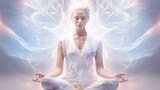 Fototapeta  - Meditation and yoga are powerful practices that promote physical, mental, spiritual well-being. meditation, individuals cultivate mindfulness and inner peace focusing their.Generative Ai illustration