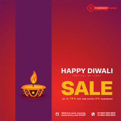 Wall Mural - Happy Diwali sale purple and red background with oil lamp social media post or banner vector file