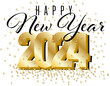 Happy New Year 2024 Sign Text for Cards and invitations in Black and Gold 3D Look with Confetti Falling and Gathering on the Ground New Years Ads
