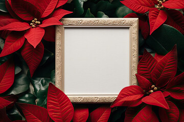 Sticker - Image frame with red Christmas flowers, mock up