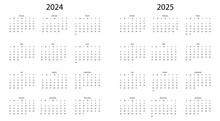 Monthly Calendar Template For 2024 And 2025 Years. Week Start On Sunday. Wall Calendar In A Minimalist Style