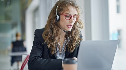 Poster - Young woman business worker having video call at the office