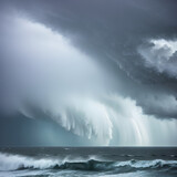 Fototapeta Na ścianę - hurricane storm on the sea coast. Dangerous sea. Cyclone. Storm in the ocean. generative AI