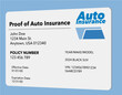 A proof of automobile insurance card that is a mock , generic card is seen in a 3-d illustration. Auto insurance proof.