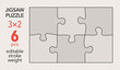 © Bisams - Empty jigsaw puzzle grid template, 3x2 shapes, 6 pieces. Separate matching irregularly elements. Flat vector illustration layout, every piece is a single shape.