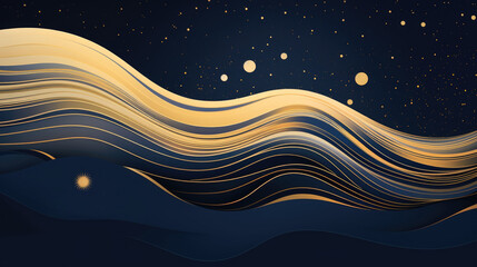Wall Mural - magic night dark blue sky with sparkling stars wedding invitation. navy galaxy horizontal background