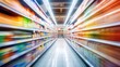 image that captures the bustling and inviting atmosphere of a supermarket. blurred background of a well-stocked aisle and shelves filled with a variety of products.