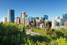 North American City Skyline With Skyscrapers; Calgary, Alberta, Canada