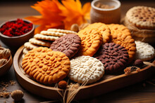 Assorted Fall Cookies On A Tray, Seasonal Autumn Baking