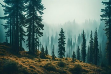 Wall Mural - forest in the fog