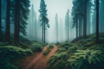 Wall Mural - forest in the fog