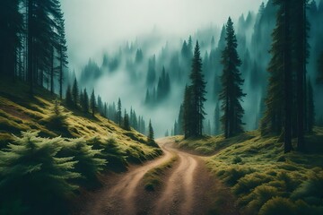 Wall Mural - forest in the fog