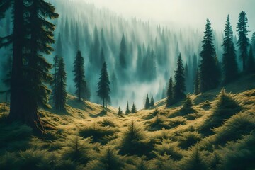Wall Mural - forest in the fog