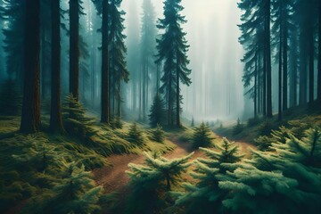Wall Mural - forest in the fog