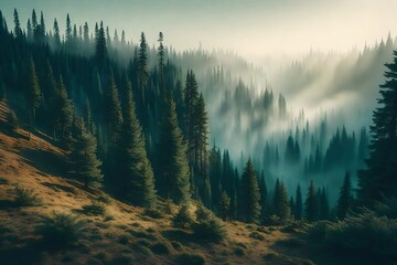Wall Mural - forest in the fog