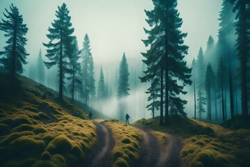 Wall Mural - forest in the fog