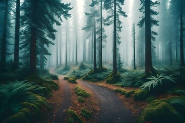 Wall Mural - forest in the fog