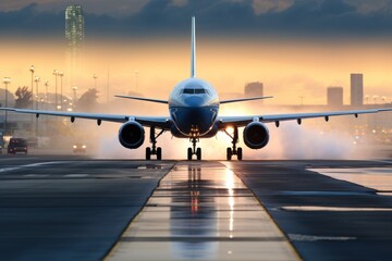 Wall Mural - a massive jetliner parked on an airport runway, ready for takeoff. ideal for travel and aviation-rel