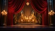 an Art Deco theater stage with opulent curtains, vintage props, and state-of-the-art lighting