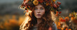 Woman with a rustic autumn floral crown, celebrating the natural beauty of the autumn season