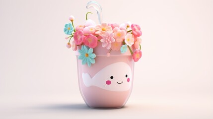 Canvas Print - A pink cup filled with lots of flowers