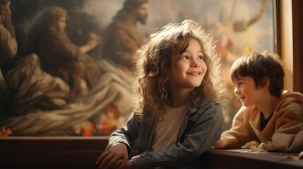 Canvas Print - A couple of kids sitting next to each other