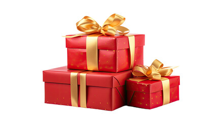 a stack of brightly wrapped gifts tied with a red bow isolated on a transparent background, generative ai