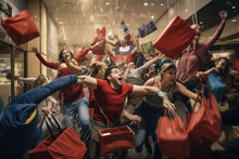 Midnight Black Friday Shopping Spree, With Shoppers Wielding Shopping Bags