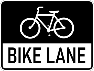 Wall Mural - Vector graphic of a usa Bike  Lane highway sign. It consists of the silhouette of a bicycle and the wording Bike Lane contained in a black and white rectangle