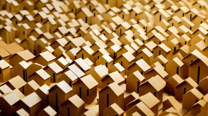 Sticker - Large group of small houses made out of cardboard boxes and cardboard boxes.