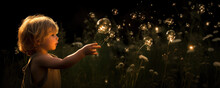The Joy And Wonder Of A Child Magical Moment Blowing Bubbles And Catching Fireflies