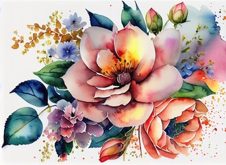 Wall Mural - Background Flower Watercolor, wedding decoration, flower romantic wedding design, rose flower watercolor