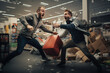 Two men fighting over goods on Black Friday