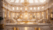 An opulent white and gold mansion, illuminated by a warm, glowing light - AI Generative