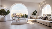 Modern Withe Apartment With Lights With A View Of The Rome Colosseum - AI Generative