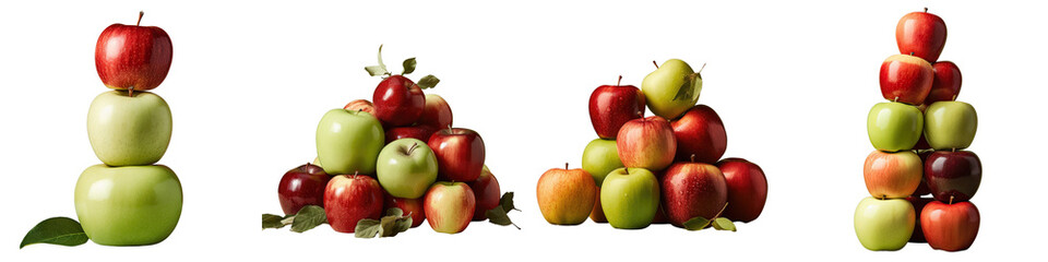 Sticker - Png Set Different ripe apples in various shades of green and red set against a transparent background