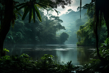 Wall Mural - Still Water Over A Remote Tropical Lake