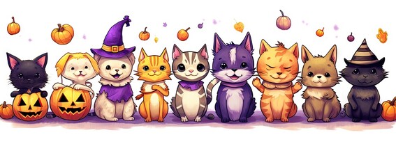 Wall Mural - various illustrations of a cat a bat, and doggie Generative AI