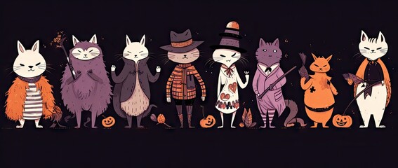 Wall Mural - a collection of cartoon animals dressed for halloween Generative AI