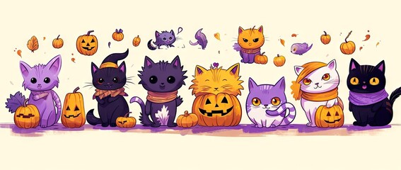 Wall Mural - various illustrations of a cat a bat, and doggie Generative AI