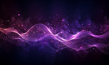 Digital Purple Particles Wave And Light Abstract Background With Shining Dots Stars.