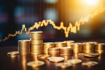 Poster - Generative AI : Gold money coin background are laid in graph.Business success concept wealth stock investment.Business in the digital age.Digital transformation for next generation technology. concept
