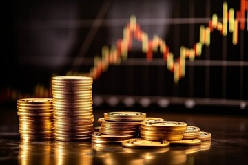 Poster - Generative AI : Gold money coin background are laid in graph.Business success concept wealth stock investment.Business in the digital age.Digital transformation for next generation technology. concept